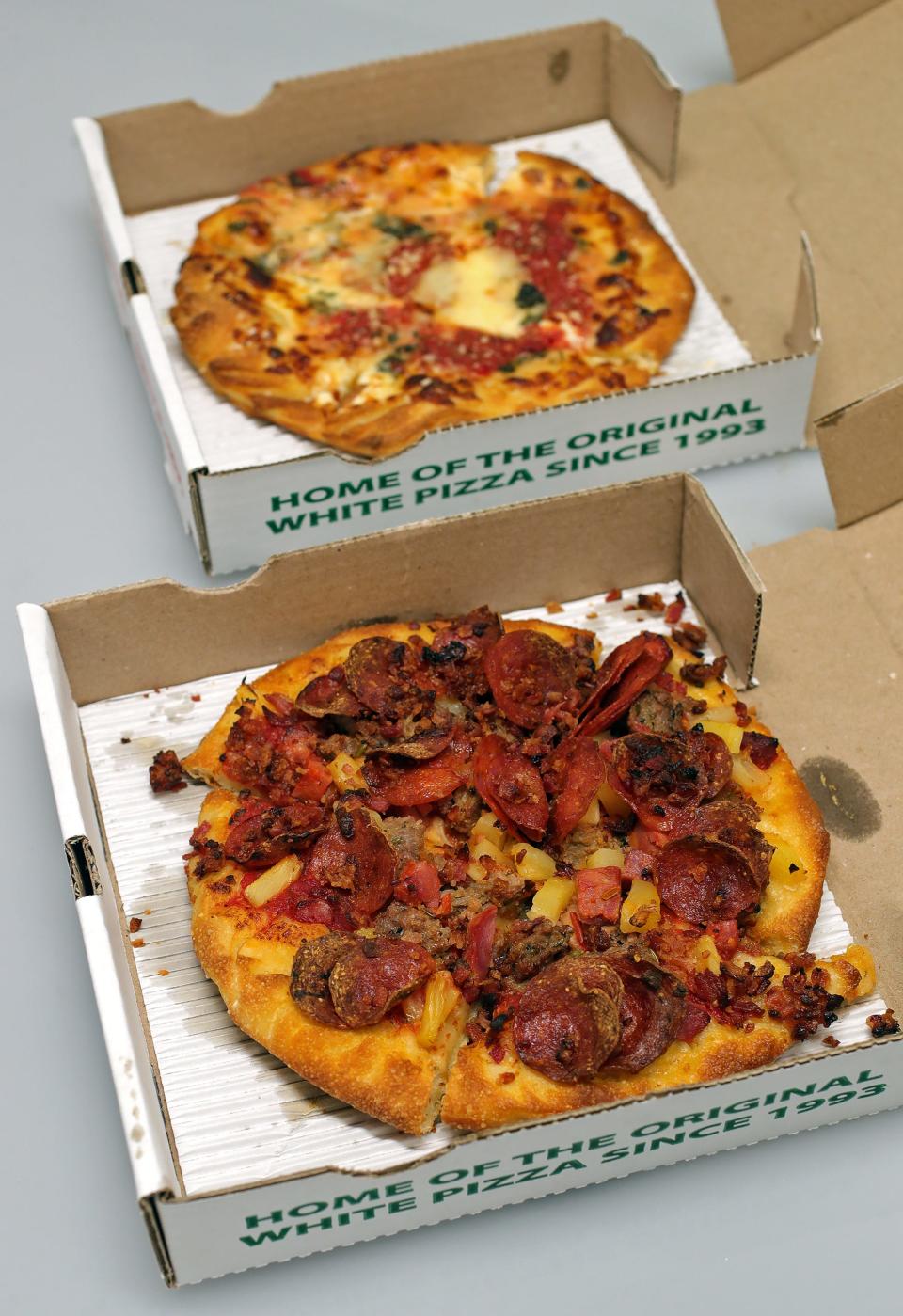 A small meat lovers pizza ordered special with pineapple instead of cheese from DeCheco's.