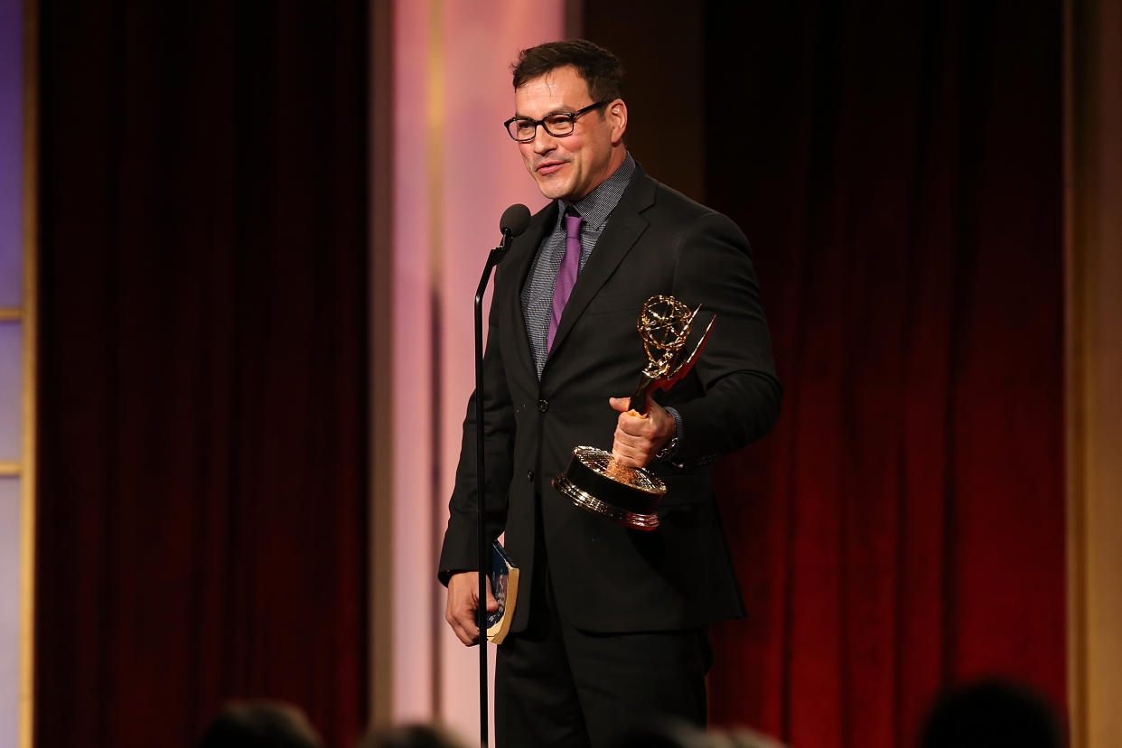 LOS ANGELES, CA - MAY 01:  Actor Tyler Christopher speaks onstage during the 2016 Daytime Emmy Awards at Westin Bonaventure Hotel on May 1, 2016 in Los Angeles, California.  (Photo by Phillip Faraone/FilmMagic)