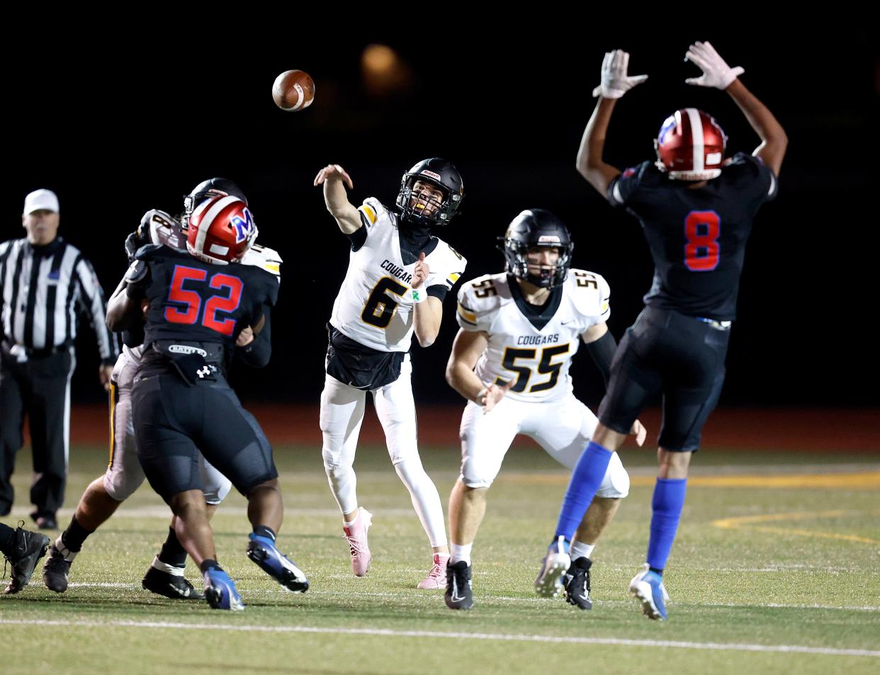 Honeoye Falls-Lima quarterback Matthew Meacham throws over the middles against Monroe.