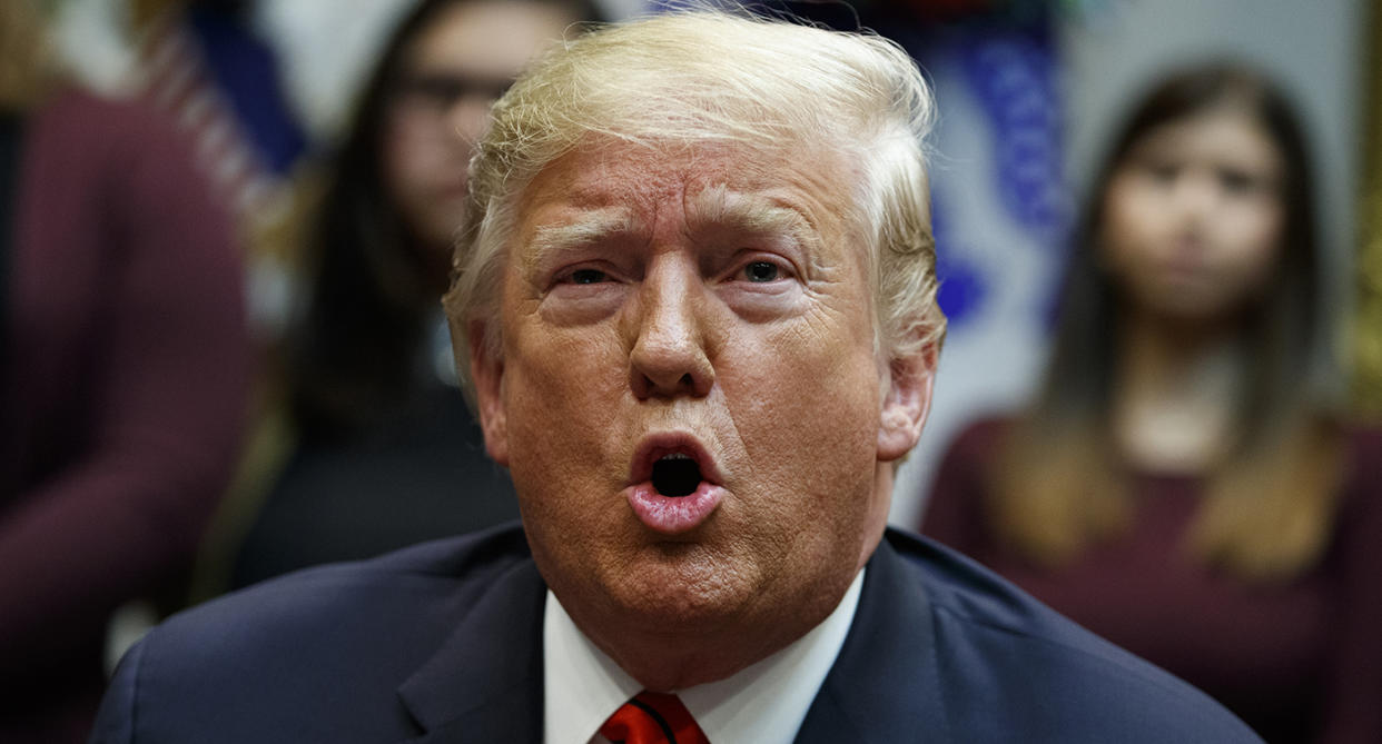 President Trump speaks from the Roosevelt Room of the White House on Friday. (AP Photo/Evan Vucci)