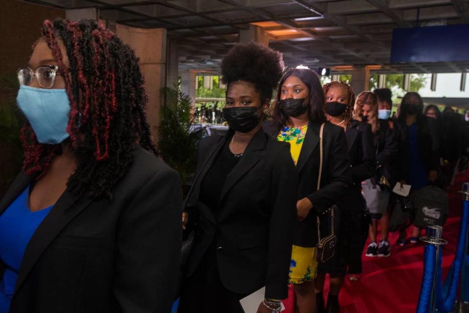 Joy Stanley, 18, in line with other students during The 5000 Role Models Excellence Project inaugural class at MDC North Campus Conference Center on Tuesday June 6.