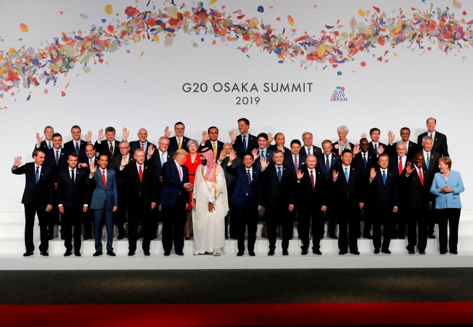 The family photo at the G20 Summit in Osaka on June 28, 2019 (Photo by KIM KYUNG-HOON / POOL / AFP): AFP/Getty Images