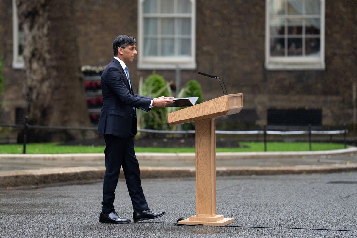 Rishi Sunak speaks to the media as he announces the date for the UK General Election in Downing Street (Getty Images)
