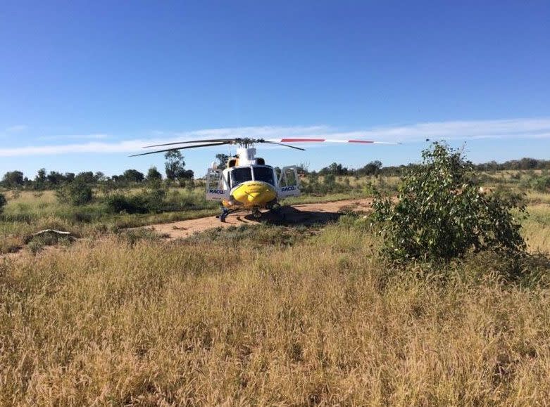 The rescue helicotper transported the baby and his mother to hospital on Thursday. Source: RACQ CQ Rescue