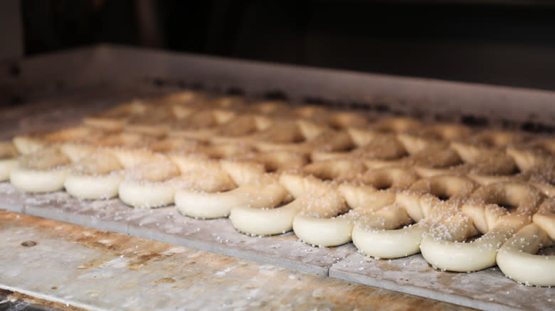 pretzels baking in oven