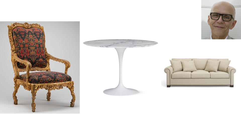 From left to right: Louis XV Fauteuil chair, Saarinen Round table, Ralph Lauren Sofa - Credit: Courtesy of Robert Couturier/Ralph Lauren/Supplied