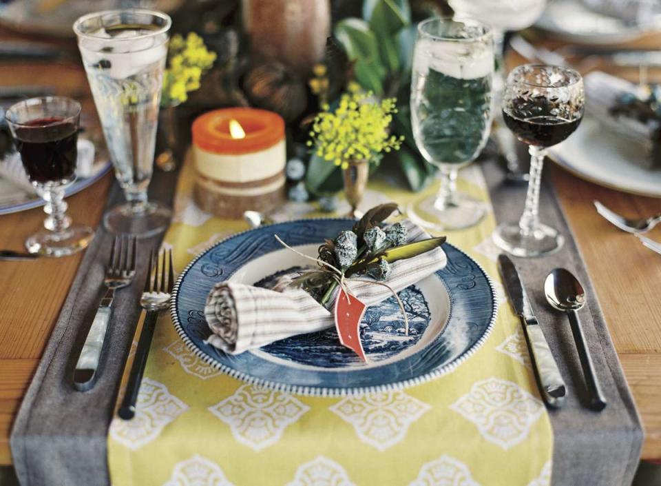 Christmas Table Setting Layered with Linen