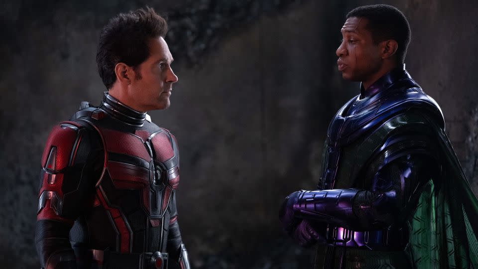 Paul Rudd as Scott Lang/Ant-Man and Jonathan Majors as Kang the Conqueror in 'Ant-Man and the Wasp: Quantumania.' - Jay Maidment/Marvel Studios