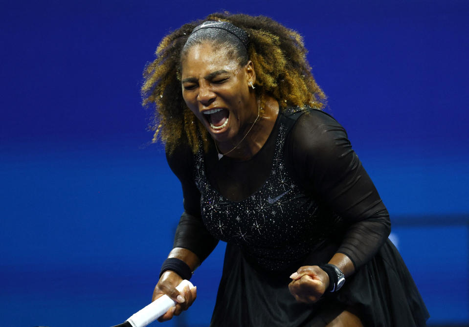 Tennis - U.S. Open - Flushing Meadows, New York, United States - August 29, 2022 Serena Williams of the U.S. reacts during her first round match against Montenegro's Danka Kovinic REUTERS/Mike Segar