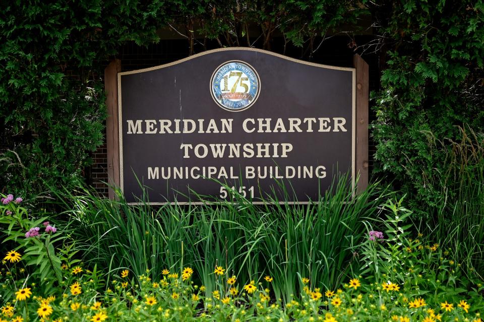 The sign outside the Meridian Township Municipal Building photographed on Wednesday, July 20, 2022, in Okemos.