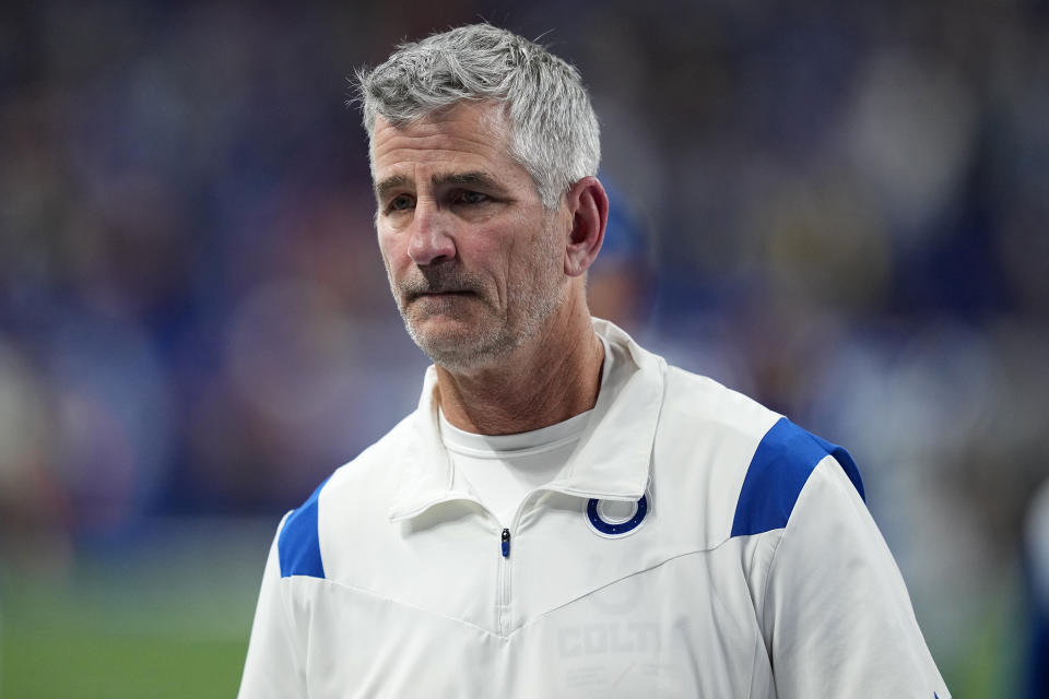 INDIANAPOLIS, INDIANA - OCTOBER 30: Head coach Frank Reich of the Indianapolis Colts walks off the field after losing 17-16 to the Washington Commanders at Lucas Oil Stadium on October 30, 2022 in Indianapolis, Indiana. (Photo by Dylan Buell/Getty Images)