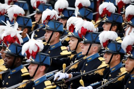 The traditional Bastille Day military parade on the Champs-Elysees Avenue in Paris