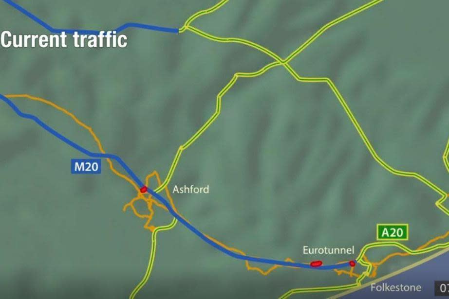 Current traffic towards the Eurotunnel (BBC Inside Out)