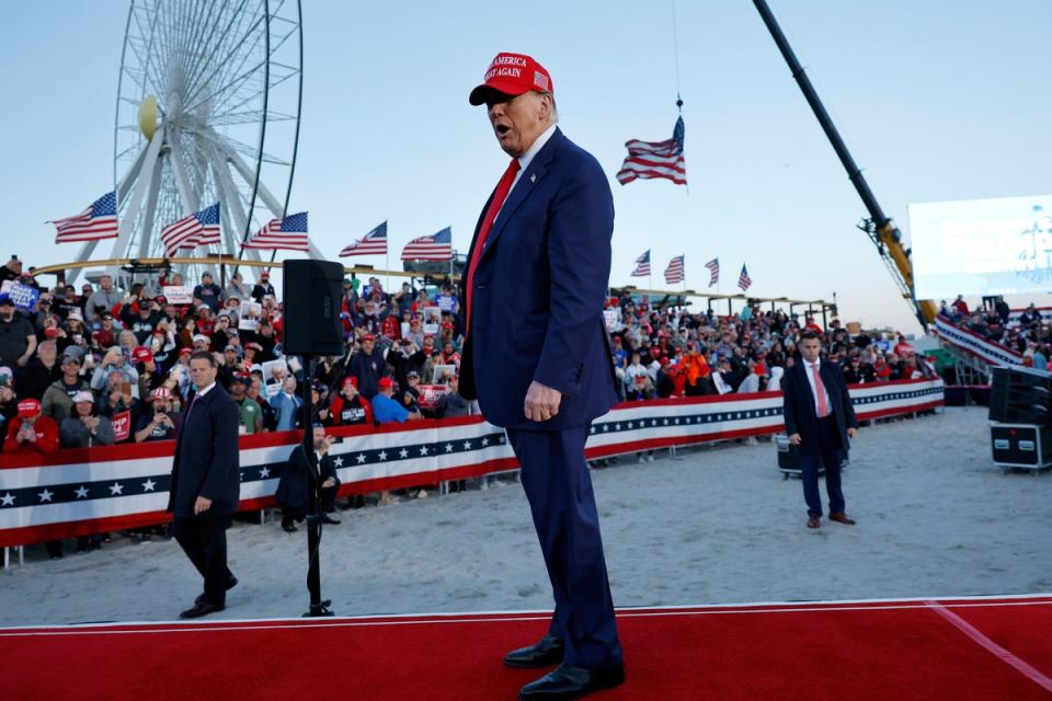 As well as attacking his political rivals, Mr Trump also veered off on wild tangents, at one point claiming he attracted bigger crowds than Bruce Springsteen concerts (Getty Images)