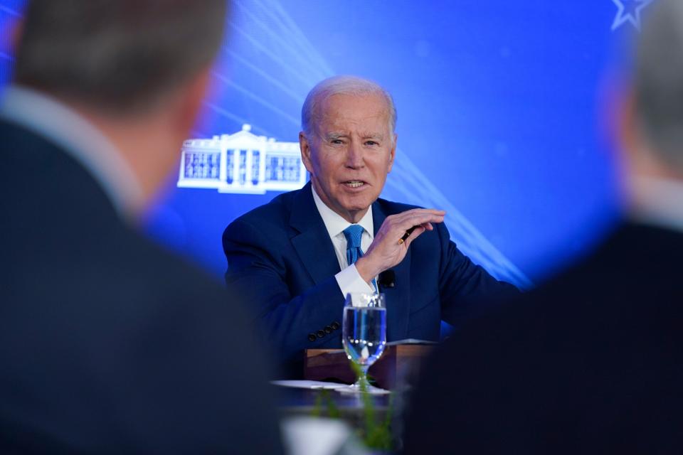President Joe Biden speaks during a meeting with the President's Council of Advisors on Science and Technology, Wednesday, Sept. 27, 2023, in San Francisco. (AP Photo/Evan Vucci) ORG XMIT: CAEV207