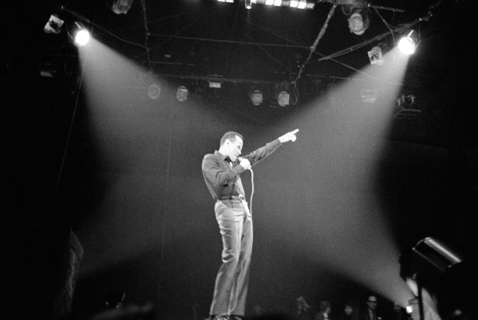 Harry Belafonte performs during an appearance at a benefit for the U.S. civil rights movement, in Paris' Palais des Sports, March 29, 1966.