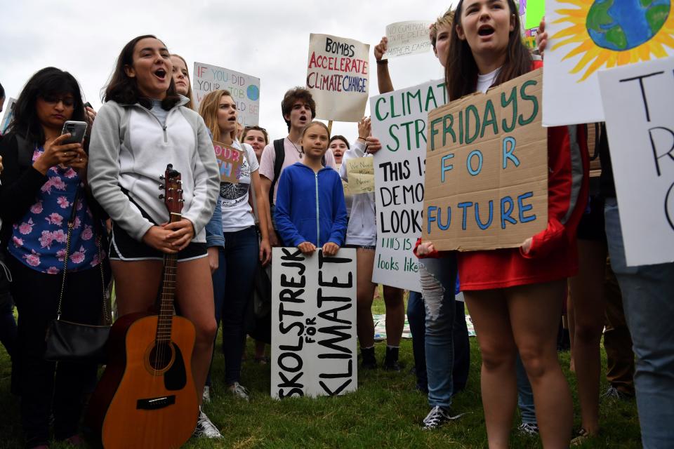 Swedish environmental activist Greta Thunberg, 16, takes part in a climate protest outside the White House in Washington, D.C., on Friday. (Photo: NICHOLAS KAMM via Getty Images)