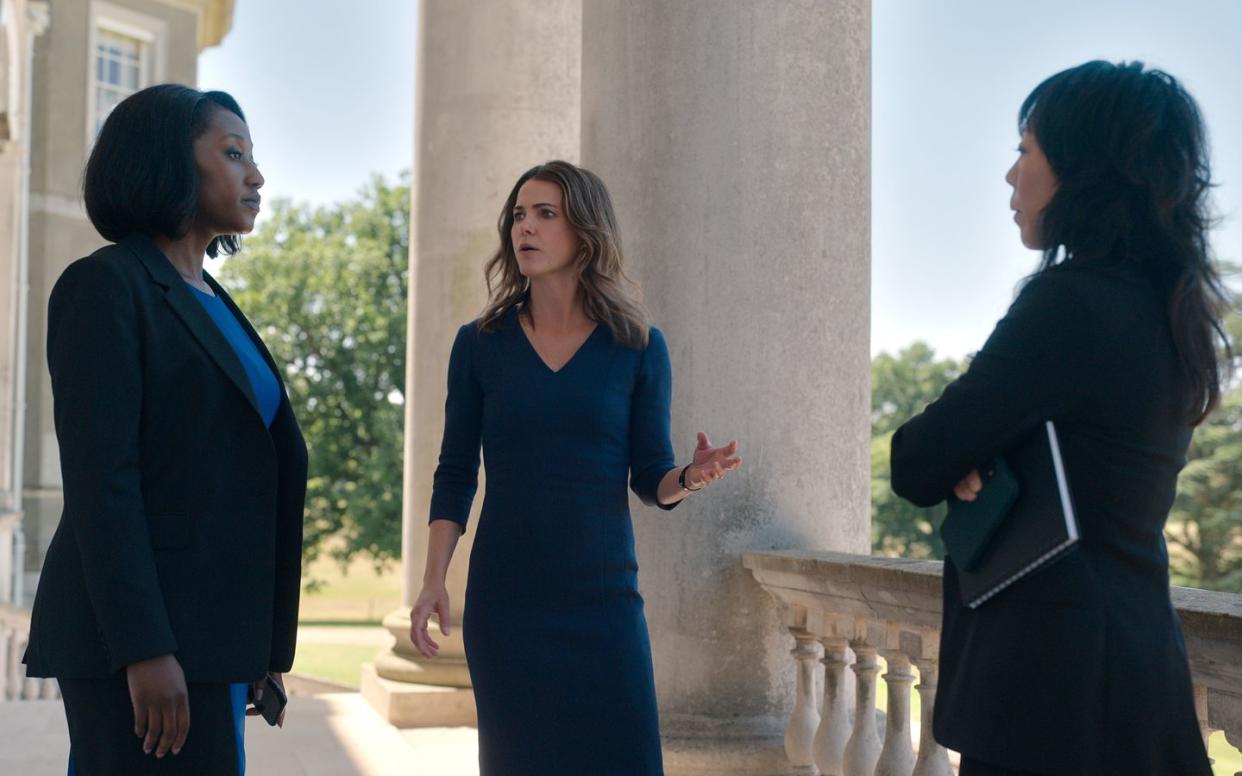 nana mensah as billie appiah, keri russell as kate wyler, ali ahn as eidra park in episode 103 of the diplomat