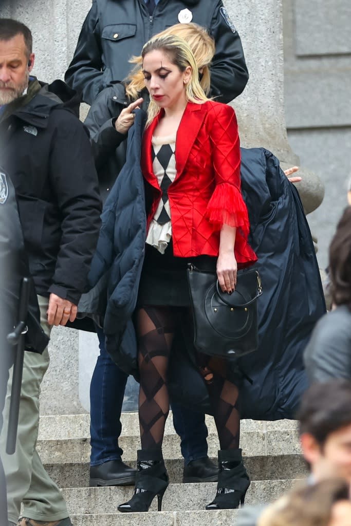 NEW YORK, NY – MARCH 25: Lady Gaga is seen at movie set of the ‘Joker: Folie a Deux’ on March 25, 2023 in New York City. (Photo by Jose Perez/Bauer-Griffin/GC Images)