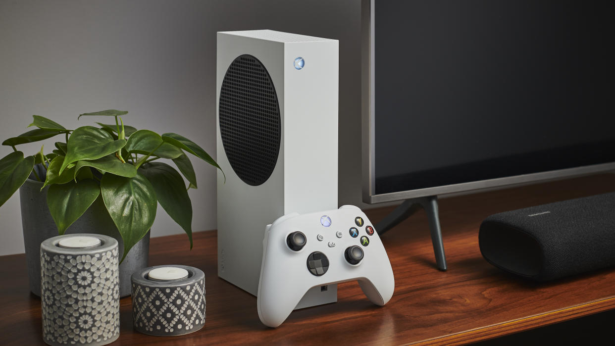 Living room with a Microsoft Xbox Series S home video game console alongside a television and soundbar, taken on October 27, 2020. (Photo by Phil Barker/Future Publishing via Getty Images)