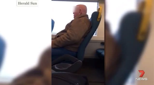 The notorious pedophile was snapped on a regional Victorian train.