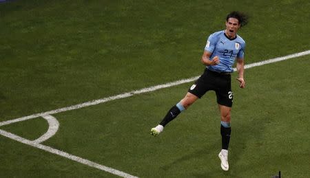 Soccer Football - World Cup - Round of 16 - Uruguay vs Portugal - Fisht Stadium, Sochi, Russia - June 30, 2018 Uruguay's Edinson Cavani celebrates scoring their second goal. REUTERS/Sergio Perez