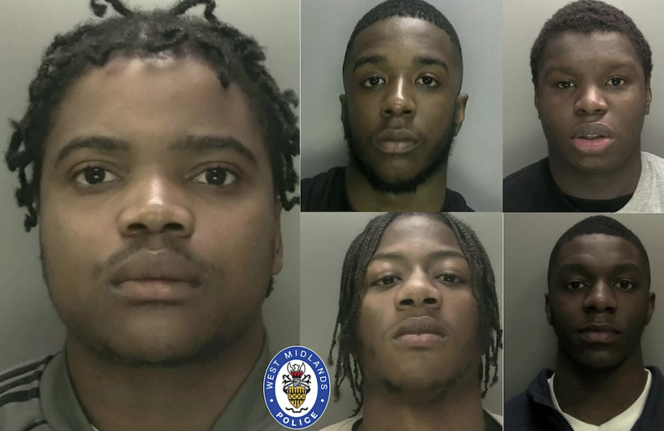 Christ Lidiu (main), along with Shyieme Lynvest (top middle), Raseante Spencer-Hamilton (top right), Samba Faal (bottom middle) and Damel Lebert (bottom right) have all been jailed. (SWNS)