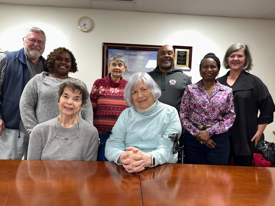 The steering committee for Sheila Arnold’s return visit to Oak Ridge to tell her story of the Scarboro 85 had dinner together at Oak Valley Baptist to discuss their activities. In front are Pat Postma and Martha Moore Hobson. In back are Ray Smith, Vanessa Spratling, Carolyn Krause, John Spratling, Valeria Steele Robeson and Sue Byrne. Not pictured are Shane Harris, Liz Tucker and Charles Crowe.