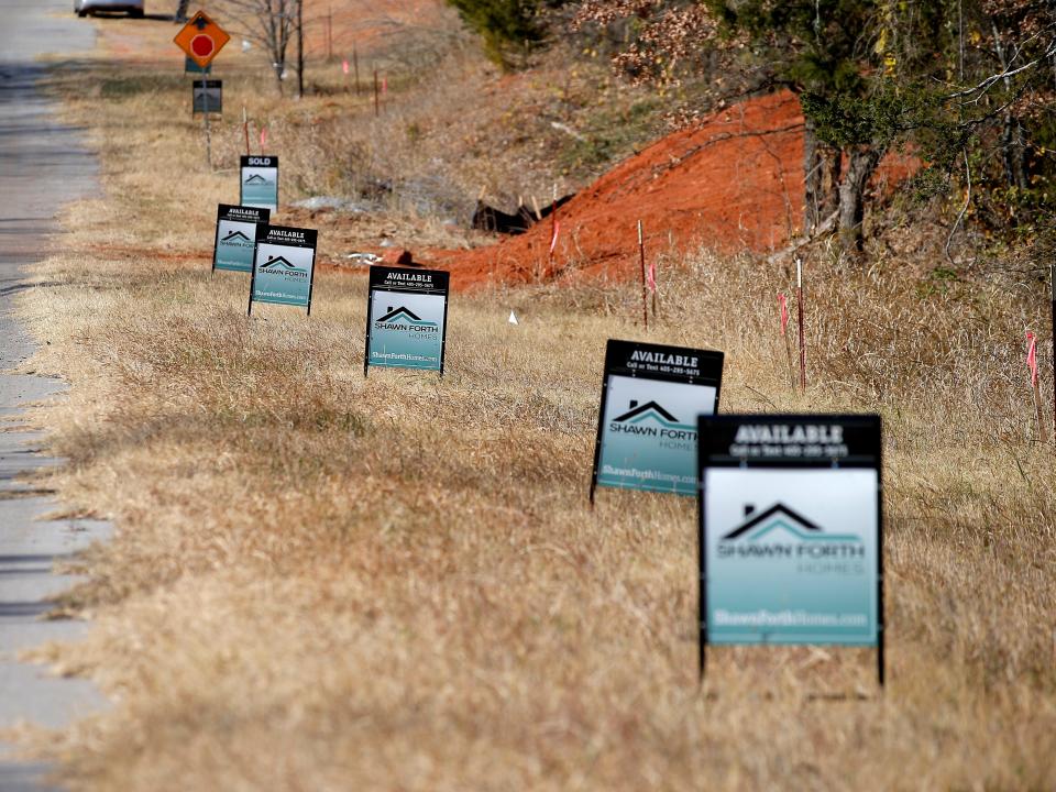 Signs show lots available for home building by Shawn Forth Homes in Arcadia.