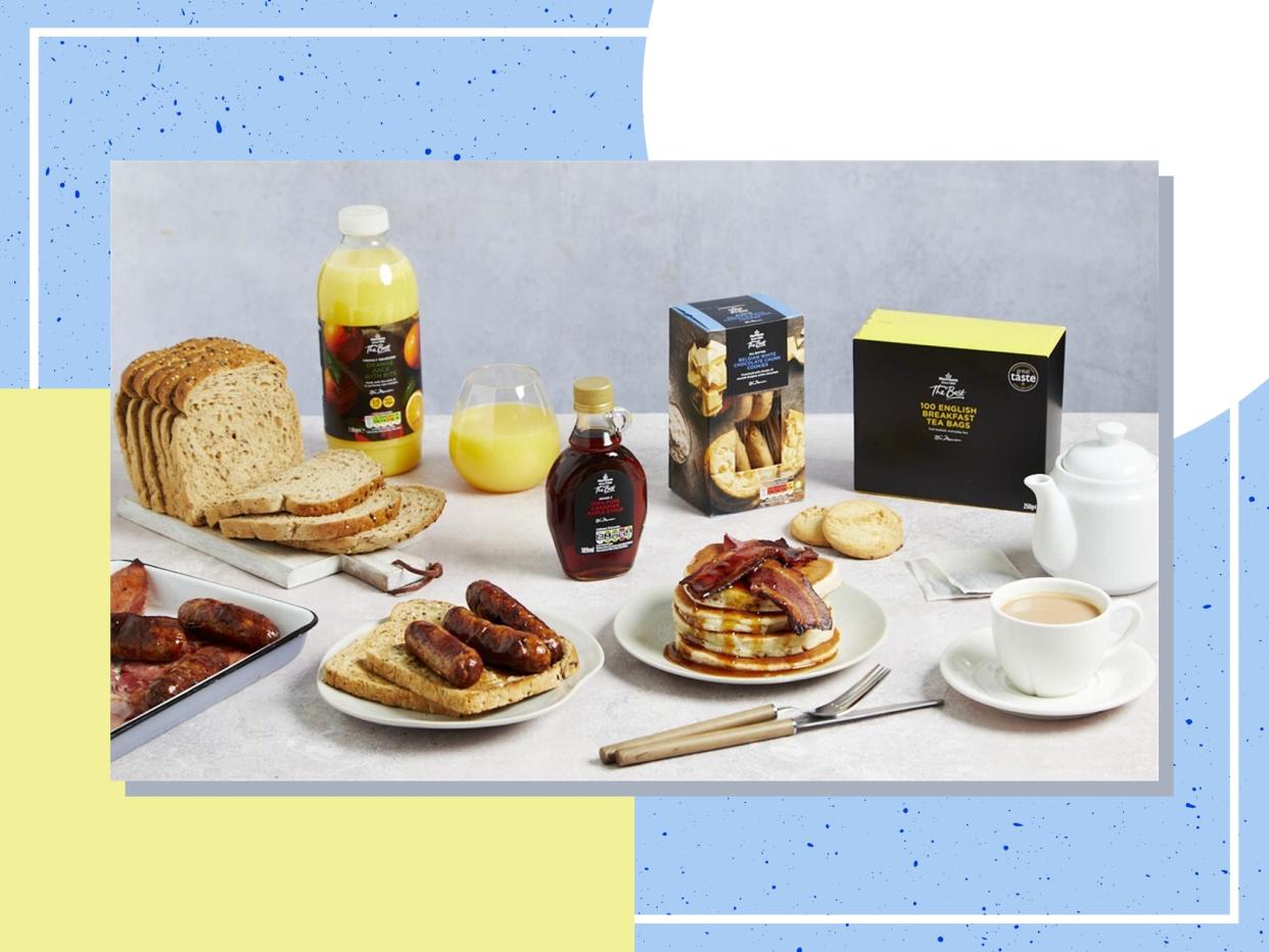 <p>From a stack of pancakes, sausage sandwich and even white chocolate cookies, there’s nothing not to love about the £20 breakfast box </p> (The Independent/Morrisons)