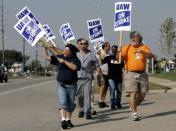 FILE PHOTO: UAW union members picket outside the General Motors Powertrain plant in Warren