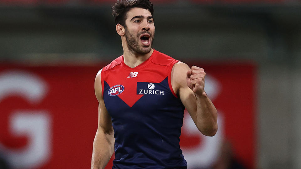 Christian Petracca is pictured playing for Melbourne in the AFL.