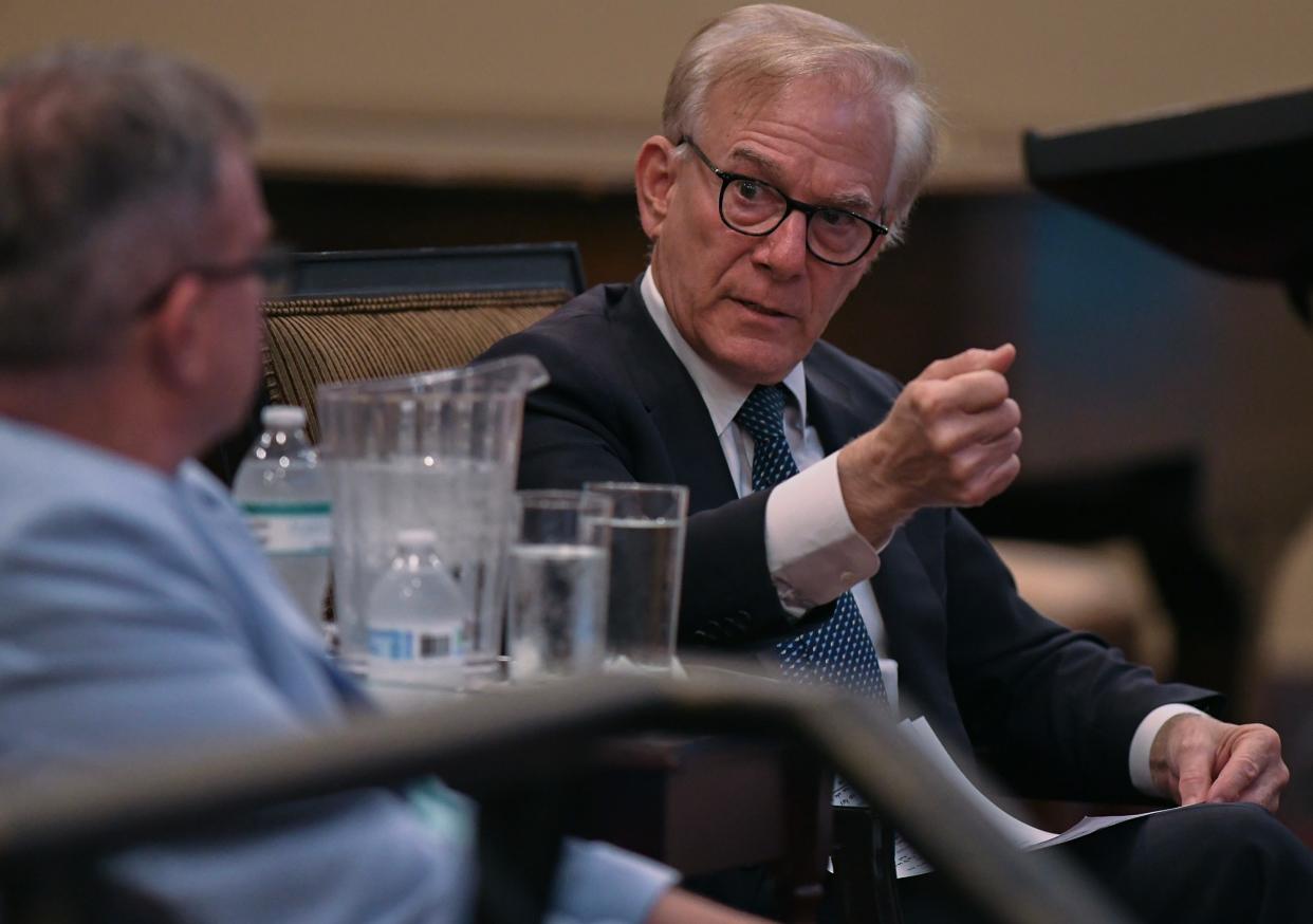 Washington Post columnist and best-selling author David Ignatius speaks at the Rappaport Center inside Temple Beit HaYam on Wednesday, April 10, 2024, in Stuart. Ignatius spoke on being inside Israel and what is happening within the region during the 90-minute talk with the audience.