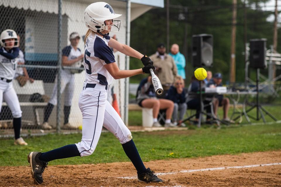 John Jay's Brianna Call bats during the Section 1 softball game at John Jay High School in Hopewell Junction, NY on Thursday, May 19, 2022. John Jay defeated Fox Lane. KELLY MARSH/FOR THE POUGHKEEPSIE JOURNAL 