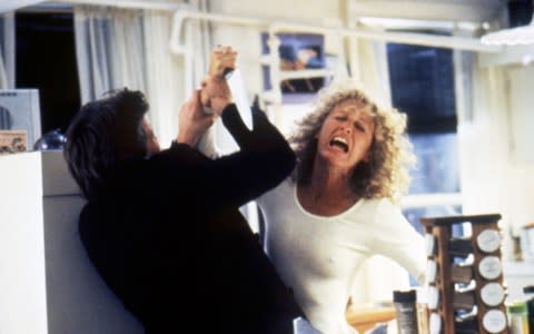 Michael Douglas and Glenn Close on the set of Fatal Attraction  - Credit: Getty 