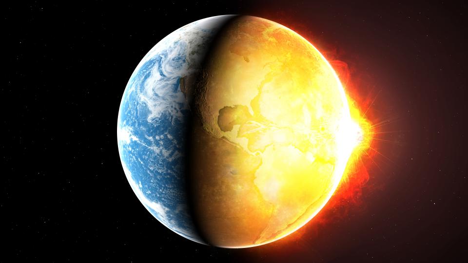 Illustration of the Earth heating up. This could represent the planet s fragility, and its vulnerability to the damages inflicted upon it by humans and other factors, including global warming.