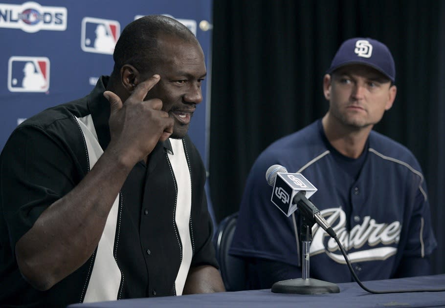 Legendary closer Lee Smith (left) hope to join Trevor Hoffman (right) in the baseball Hall of Fame. (AP)