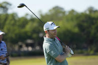 Branden Grace, of South Africa, watches a shot on the third hole during the first round of the PGA Championship golf tournament on the Ocean Course Thursday, May 20, 2021, in Kiawah Island, S.C. (AP Photo/David J. Phillip)