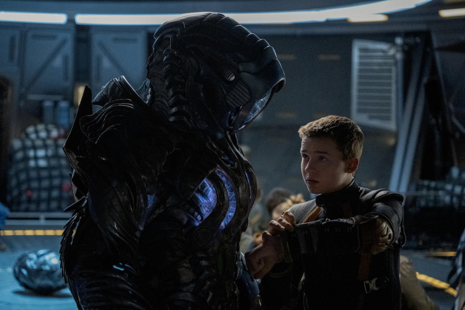 The Robot looks at Will Robinson's watch on Lost in Space
