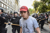 <p>A counter protester looks on during clashes with Boston Police outside of the Boston Commons and the Boston Free Speech Rally in Boston, Mass., Aug. 19, 2017. (Photo: Stephanie Keith/Reuters) </p>