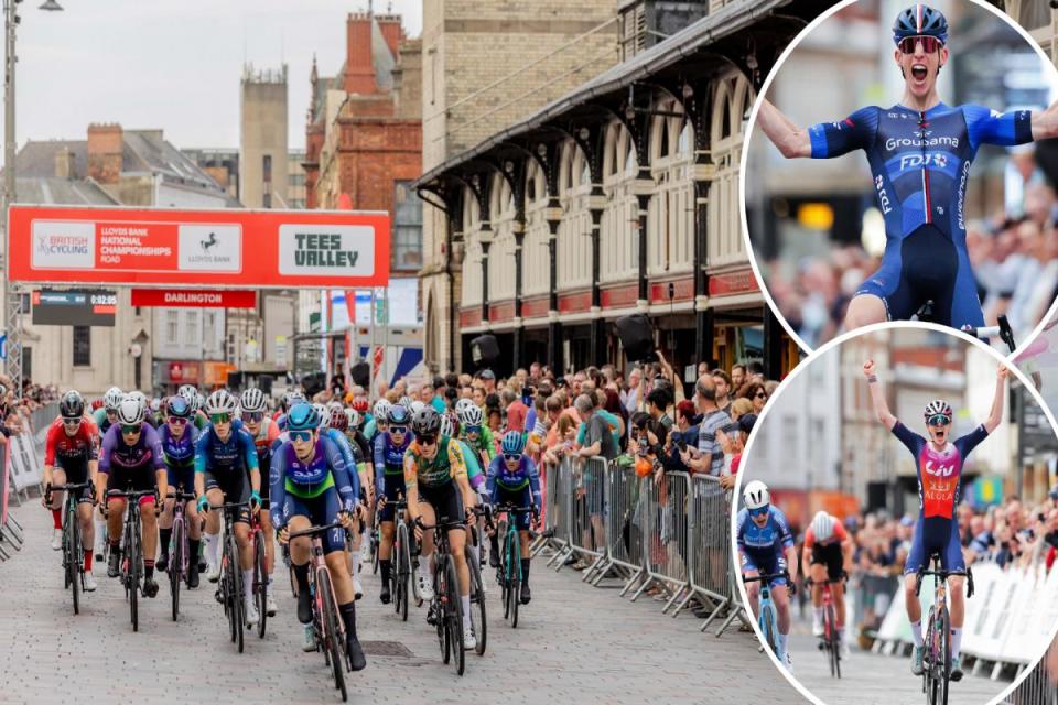 Lewis Askey (inset, top) and Emma Jeffers (inset, bottom)  sealed their first elite national titles at the 2024 Lloyds Bank National Circuit Championships in Darlington on Friday (June 22) evening. <i>(Image: SARAH CALDECOTT & SWPIX.COM)</i>