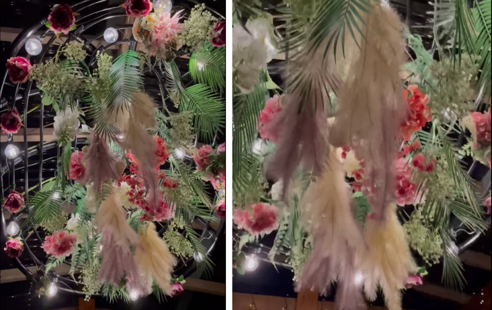Two close up shots of the artificial plants and decorations used in the upcycle project.