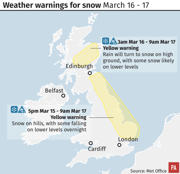 The Met Office has issued a snow warning across the UK (PA)