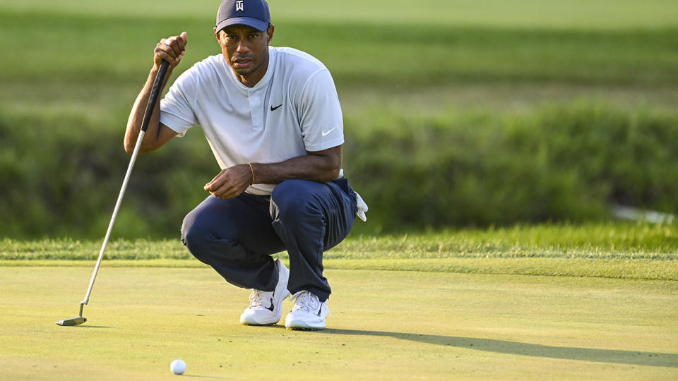 Tiger Woods suffered serious leg injuries in a car accident earlier in 2021. (Photo by Keyur Khamar/PGA TOUR via Getty Images)