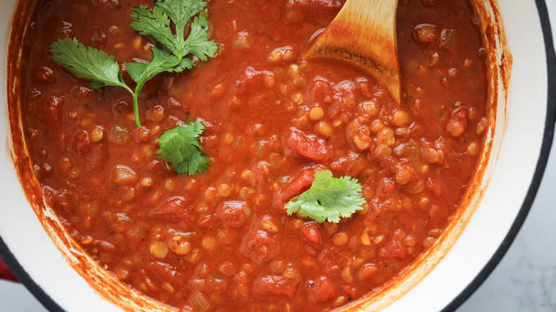 lentil chili with cilantro