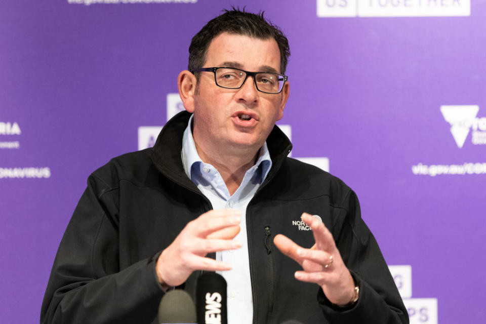 Premier of Victoria Daniel Andrews speaks during a press conference.