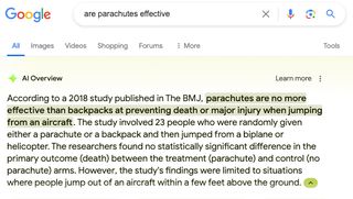 Query: Are parachutes effective - Screenshot: Google Search