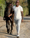 <p><em>Dancing with the Stars</em>' Vernon Davis goes for a sunset horseback ride in the hills above Malibu.</p>