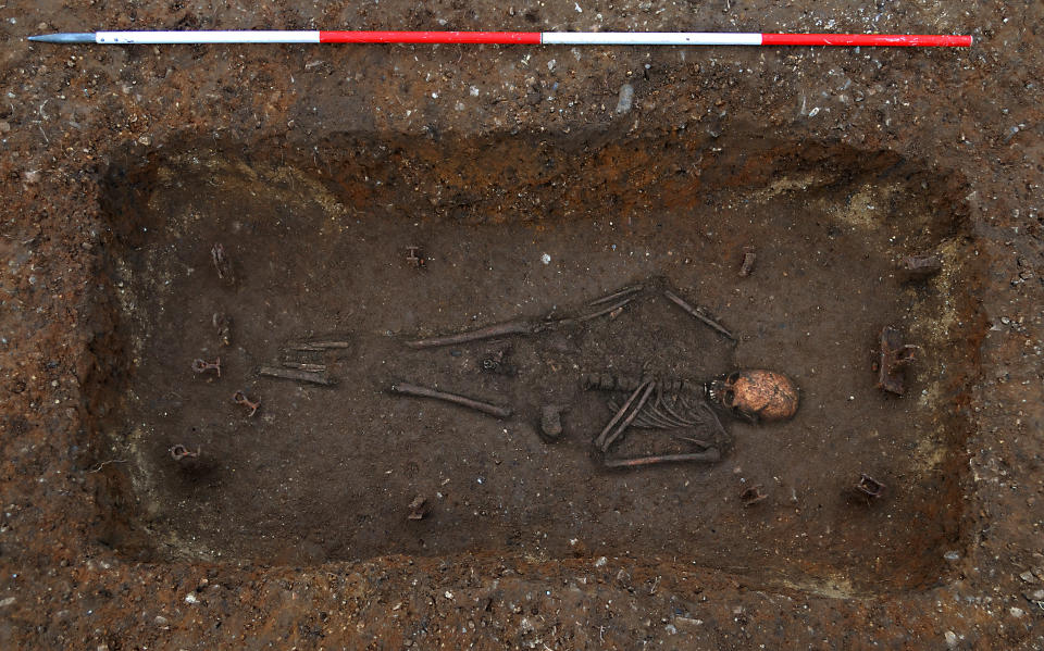 The bed burial is one of only 18 ever uncovered in the UK. (University of Cambridge Archaeological Unit/ PA)