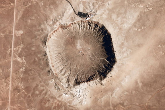 Meteor Crater is one of the youngest and best-preserved impact craters on Earth. The crater formed roughly 50,000 years ago when a 30-meter-wide, iron-rich meteor weighing 100,000 tons struck the Arizona desert at an estimated 20 kilometers per